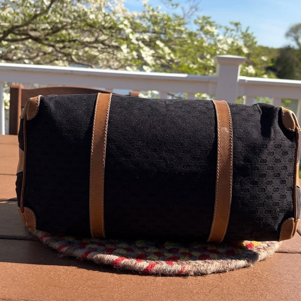 Vintage Gucci Micro GG Canvas Boston Bag Size 28 Black Tan Made in Italy - Picture 13 of 17